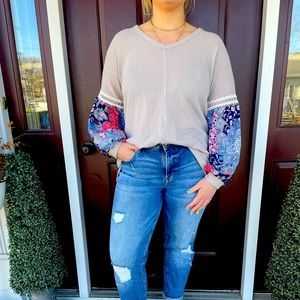 Long sleeved boho waffle knit top